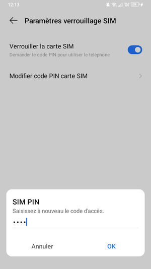 Veuillez confirmer votre nouveau code PIN de la carte SIM et sélectionner OK