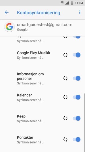Dine kontakter fra Google vil synkroniseres til telefonen din