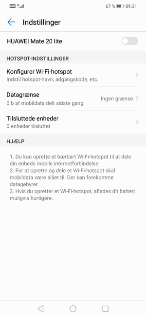 Vælg Konfiguration af Wi-Fi-hotspot / Konfigurer Wi-Fi-hotspot
