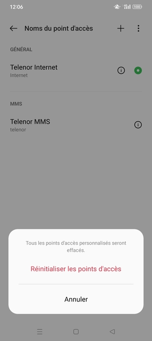 Sélectionnez Réinitialiser les points d'accès