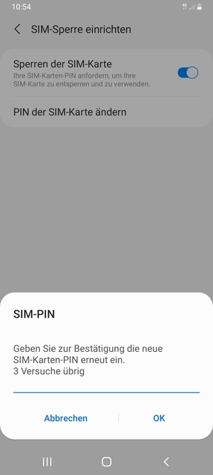 Bestätigen Sie Ihre neue PIN der SIM-Karte und wählen Sie OK