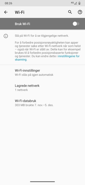 Slå på Bruk Wi-Fi
