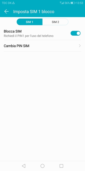 Seleziona SIM 1 o SIM 2 e poi Cambia PIN SIM