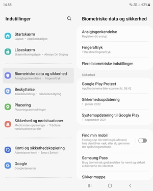 Scroll til og vælg Biometriske data og sikkerhed