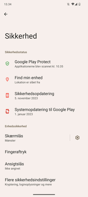 Din telefon er nu sikret med en skærmlås