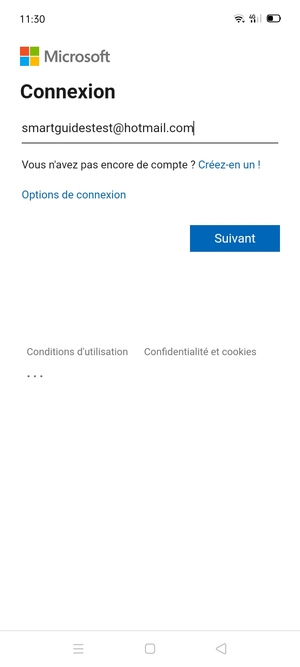 Saisissez votre adresse e-mail et sélectionnez Suivant