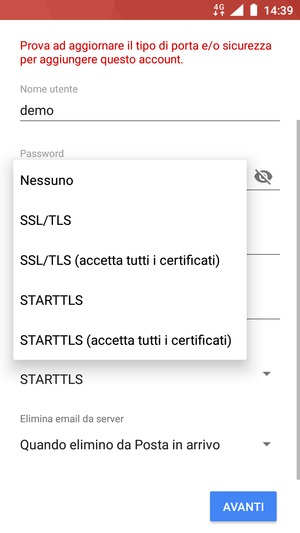 Seleziona Nessuno e AVANTI
