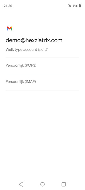 Selecteer Persoonlijk (POP3) of Persoonlijk (IMAP)
