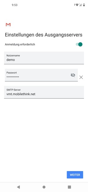 Geben Sie die Server-Adresse für ausgehende Post ein
