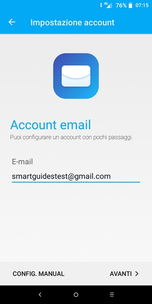 Inserisci il tuo indirizzo Gmail e seleziona AVANTI