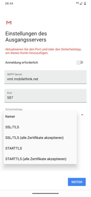 Wählen Sie Keiner und wählen Sie WEITER