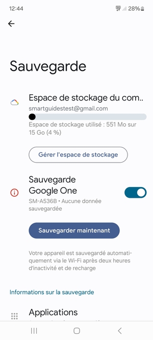 Sélectionnez Espace de stockage du compte