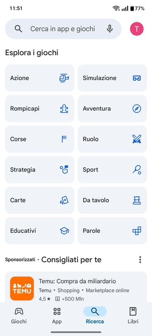 Seleziona la barra di ricerca