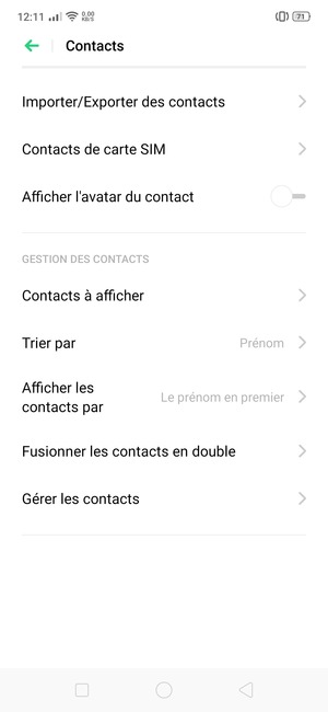 Sélectionnez Contacts de carte SIM