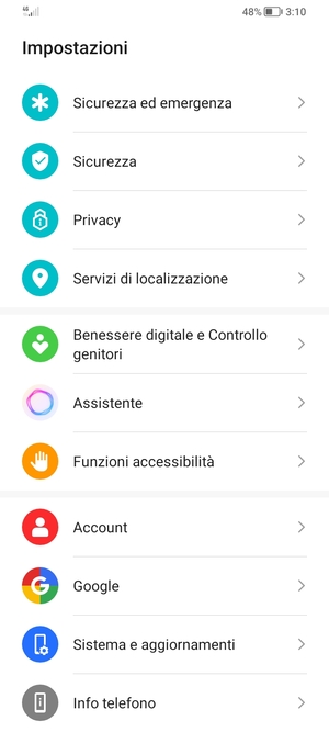 Scorri e seleziona Account