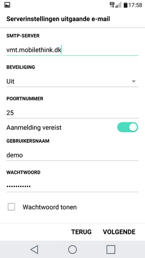 Voer Uitgaand serveradres in