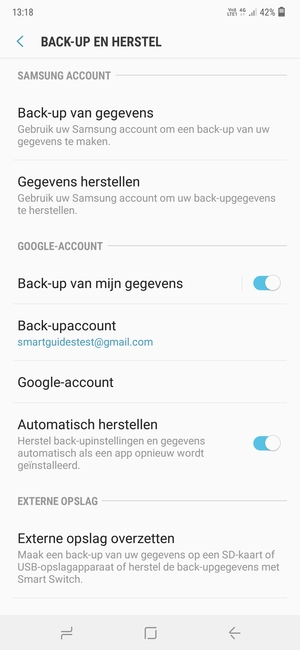 Selecteer Back-upaccount