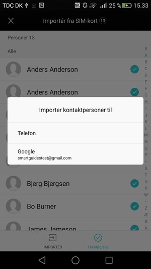 Vælg din Google konto