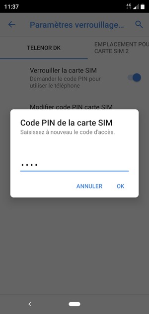 Veuillez confirmer votre nouveau code PIN de la carte SIM et sélectionner OK