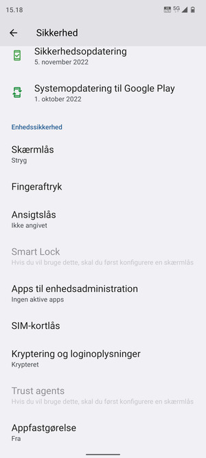 For at ændre PIN-koden til sim-kortet, scroll til og vælg SIM-kortlås