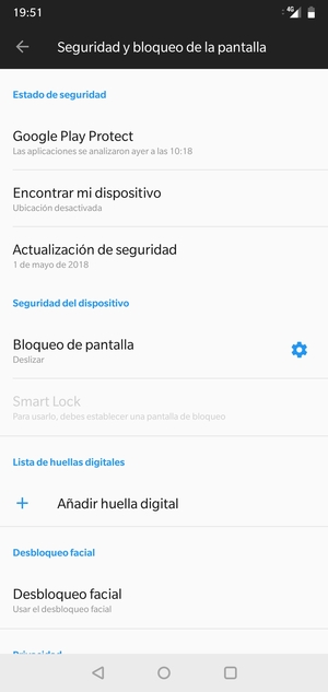Para activar su bloqueo de pantalla, vaya al menú Seguridad y bloqueo de la pantalla y seleccione Bloqueo de pantalla