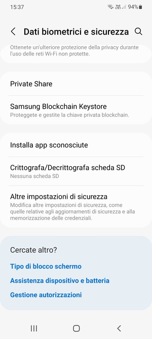 Scorri e seleziona Altre impostazioni di sicurezza