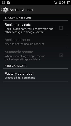 Check the Back up my data checkbox