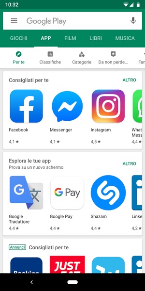 Seleziona la barra di ricerca