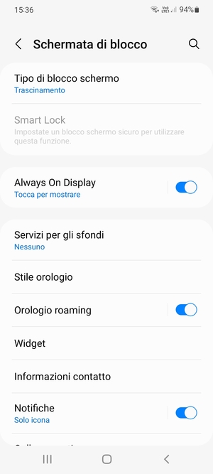 Seleziona Tipo di blocco schermo