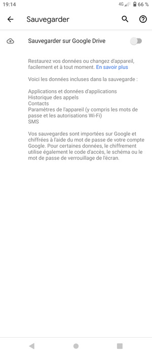 Activer le Sauvegarder sur Google Drive