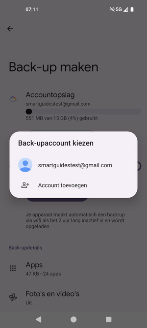 Selecteer uw back-up-account