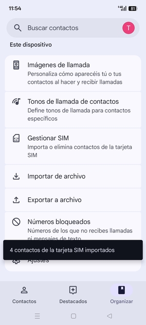 Sus contactos se guardarán en su cuenta de Google y se guardarán en su teléfono la próxima vez que Google sea sincronizado.