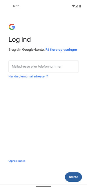 Indtast din e-mailadresse og vælg Næste