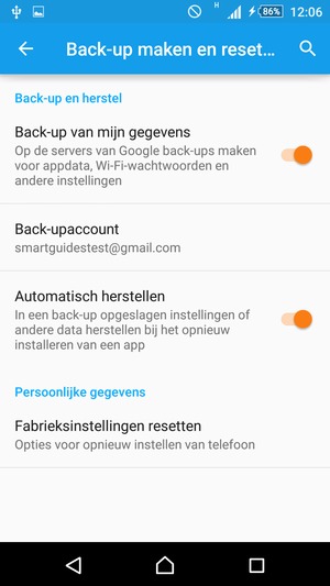 Schakel Back-up van mijn gegevens in en selecteer Back-upaccount