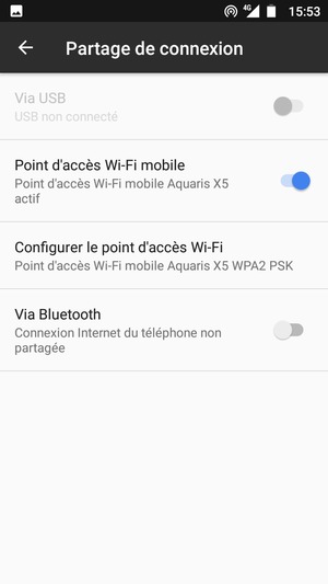 Votre téléphone est maintenant configuré pour être utilisé comme modem