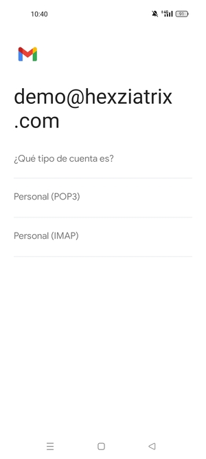 Seleccione Personal (POP3) o Personal (IMAP)