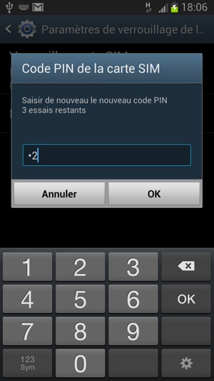 Confirmez votre nouveau code PIN de la carte SIM et appuyez sur OK