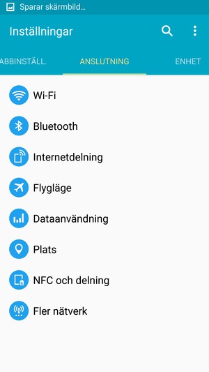 Välj ANSLUTNING och Internetdelning