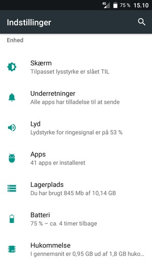 Vend tilbage til menuen Indstillinger og scroll til og vælg Batteri
