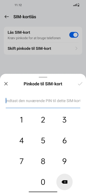 Indtast din Nuværende pinkode til SIM-kort og vælg OK