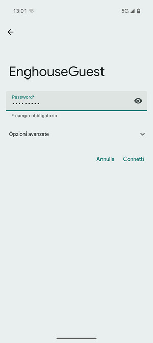 Inserisci la password del Wi-Fi e seleziona Connetti