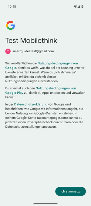 Wählen Sie Ich stimme zu