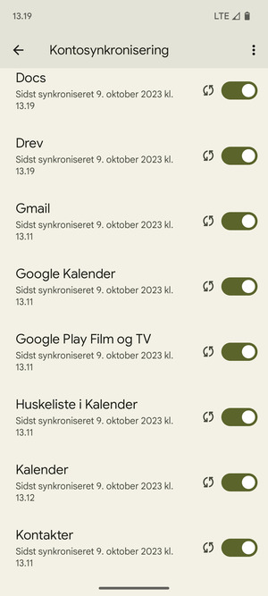 Kontroller at Kontakter er valgt
