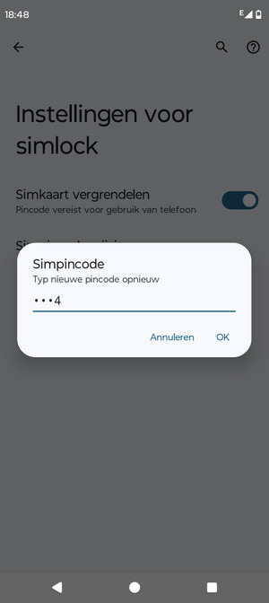 Bevestig uw nieuwe simpincode en selecteer OK