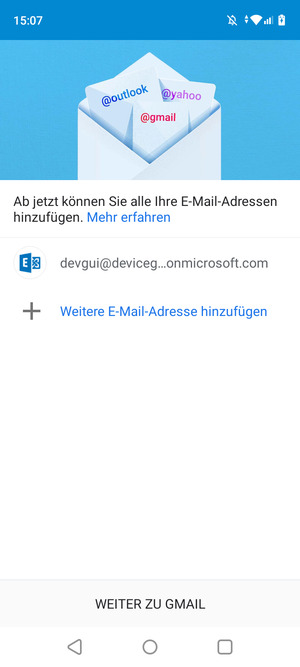 Wählen Sie WEITER ZU GMAIL