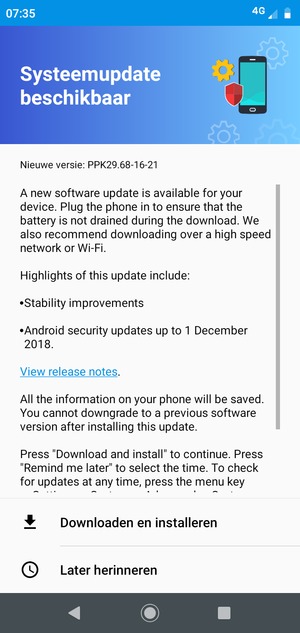 Als uw telefoon niet up-to-date is, selecteer Downloaden en installeren