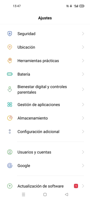 Desplácese y seleccione Seguridad