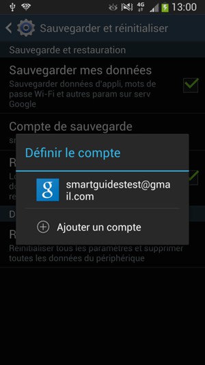 Sélectionnez votre compte de sauvegarde