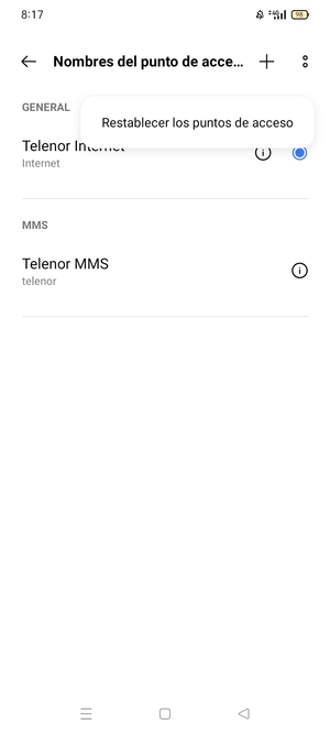 Seleccione Restablecer los puntos de acceso