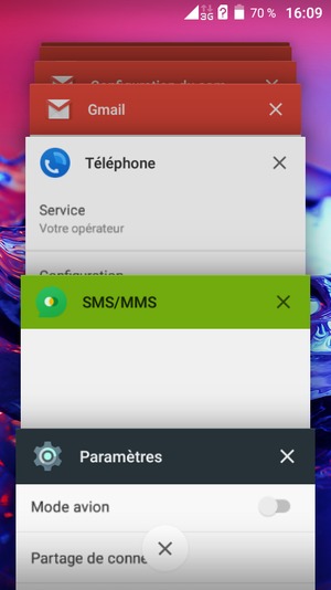 Sélectionnez l'icône X pour fermer toutes les applis en cours d'exécution